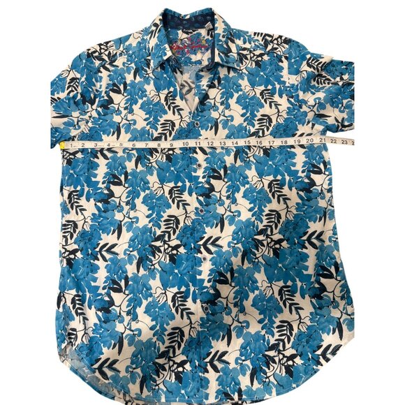 Robert Graham Mens Short Sleeve Shirt Connell Blue Black Hawaiian Cotton Size M - Picture 4 of 6